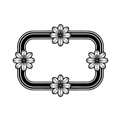 Retro Floral Frame Black and White Geometric