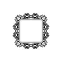 Floral Frame Illustration with Square Center, Black and White vector