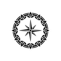 Geometric Black and White Compass Rose on White Background vector