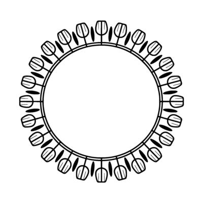 Minimalist Tulip Circle Frame Black and White Element