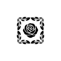 Minimalist Black Rose Emblem with Leaf Frame on White vector
