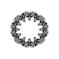 Elegant Botanical Circle Black White Leaf Motif on Neutral Backdrop vector