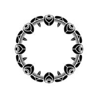 Art Deco Floral Circle Frame Elegant Black White Element vector