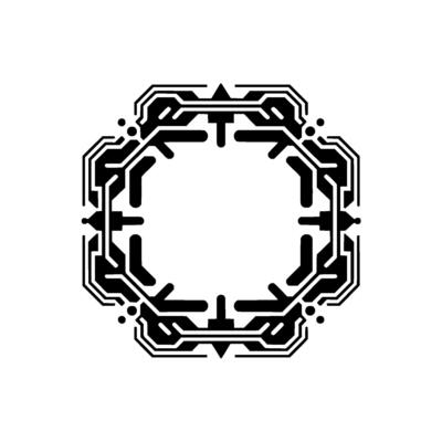 Geometric Tech Frame , Black White, Modern Digital Art