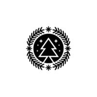 Minimalist Christmas Tree Emblem in Black and White vector