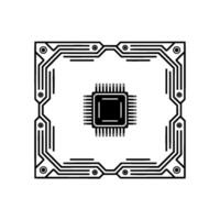 Minimalist Computer Chip Abstract CPU Symbol on Gray Background vector