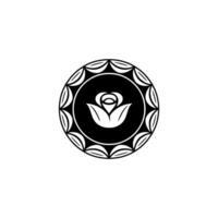 Minimalist Black and White Rose in Decorative Circle vector