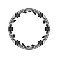 Elegant Black and White Floral Circle Frame, vector