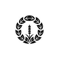 Minimalist Wheat and Laurel Wreath Emblem, Black White vector