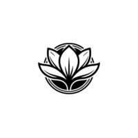 Lotus Flower in Circular Frame, Black White, Minimalist vector