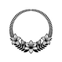 Elegant Lily Laurel Wreath Minimalist Black White vector