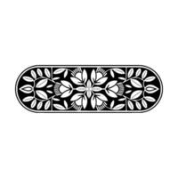 Elegant Black and White Floral Pattern in Oval Frame, Minimalist vector