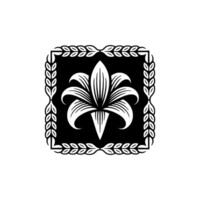Elegant Floral Crest Black and White Lily with Leaf Border vector