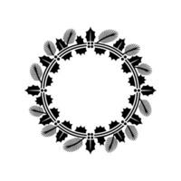 Minimalist Christmas Holly Wreath Illustration Black White Circle vector