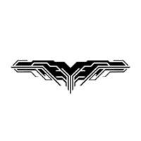 Geometric Tech Wing Futuristic Abstract Element, Black on White vector
