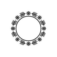 Minimalist Winter Wreath Frame, Black and White Circular vector