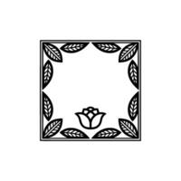 Elegant Black and White Floral Frame, Decorative Element. vector