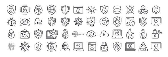 Cyber Security Icon Set Outline Style For Web Protection, Data Privacy, Firewall, Lock, Network Access, Digital Safety Projects. Clean Modern Look. Illustration vector