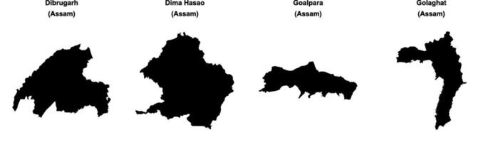 Dibrugarh, Dima Hasao, Goalpara, Golaghat outline maps vector