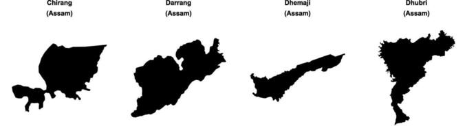 Chirang, Darrang, Dhemaji, Dhubri outline maps vector