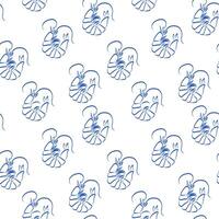 Delicate seafood pattern featuring blue shrimp on a clean white background vector