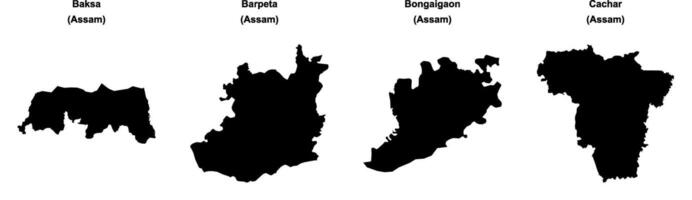 Baksa, Barpeta, Bongaigaon, Cachar outline maps vector