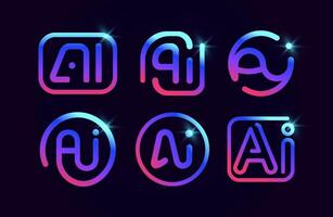 AI Logo Design Template Neon Gradient Style. Artificial Intelligence Outline Icons. Modern Logotype For Digital Automatisation Tech Branding, Startup Identity, App, Futuristic UI. Illustration vector