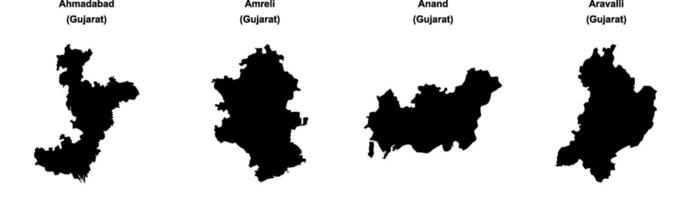 Ahmadabad, Amreli, Anand, Aravalli outline maps vector