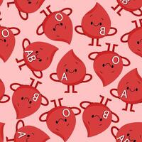 Seamless pattern of blood droplet character with different blood types vector