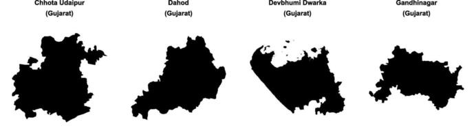Chhota Udaipur, Dahod, Devbhumi Dwarka, Gandhinagar outline maps vector