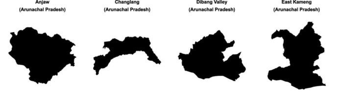 Anjaw, Changlang, Dibang Valley, East Kameng outline maps vector