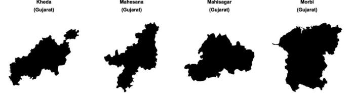 Kheda, Mahesana, Mahisagar, Morbi outline maps vector