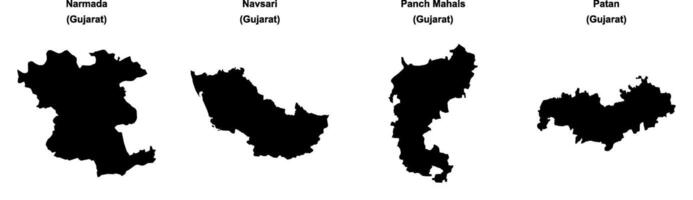Narmada, Navsari, Panch Mahals, Patan outline maps vector