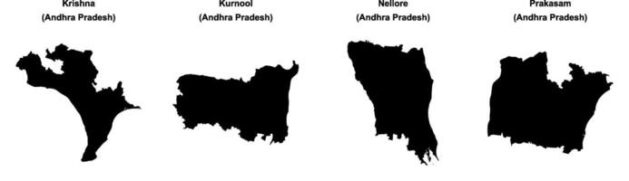 Krishna, Kurnool, Nellore, Prakasam outline maps vector