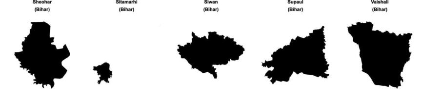 Sheohar, Sitamarhi, Siwan, Supaul, Vaishali outline maps vector