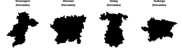 Davanagere, Dharwad, Gadag, Gulbarga outline maps vector