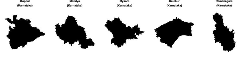Koppal, Mandya, Mysore, Raichur, Ramanagara outline maps vector