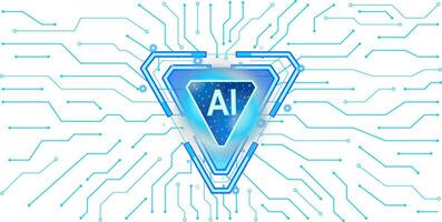Triangular symbol of dynamic artificial intelligence on a circuit board vector