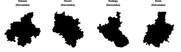 Hassan, Haveri, Kodagu, Kolar outline maps vector