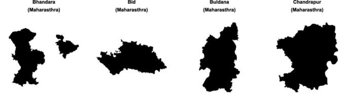 Bhandara, Bid, Buldana, Chandrapur outline maps vector