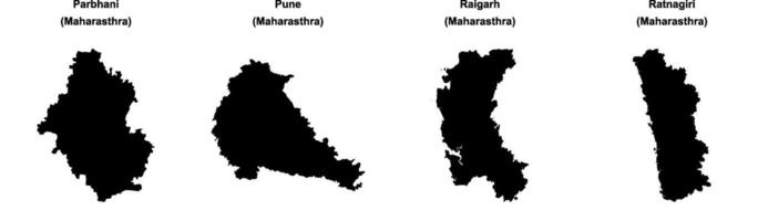 Parbhani, Pune, Raigarh, Ratnagiri outline maps vector