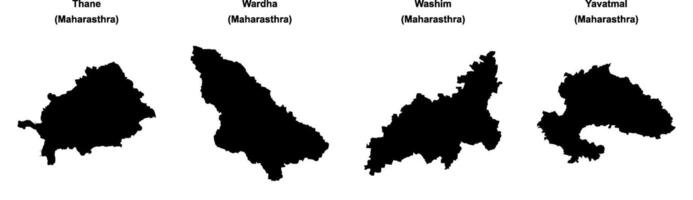 Thane, Wardha, Washim, Yavatmal outline maps vector