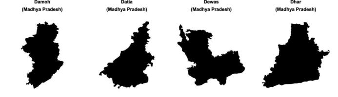 Damoh, Datia, Dewas, Dhar outline maps vector