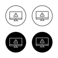 Computer error icon on black circle. Warning sign, security threat on PC monitor symbol vector