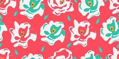 Abstract colorful rose seamless pattern with vertical style. Modern foliage print design for fabric, textiles, clothing, packaging, cover, banner, home decor and backgrounds vector