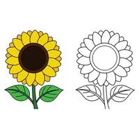 Simple Sunflower Coloring Page for Kids Bold Flower Outline with Colored Example vector