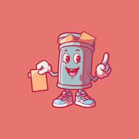 Trash Can Character Holding Computer Folders. vector