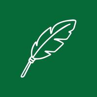 Elegantly Drawn Feather in White Outline Against a Green Backdrop vector