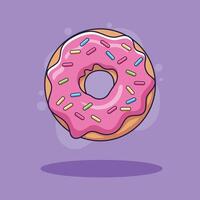 A Delicious Donut with Pink Frosting and Colorful Sprinkles vector
