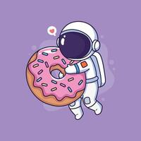 Cute astronaut with donut and space suit illustration graphic design vector